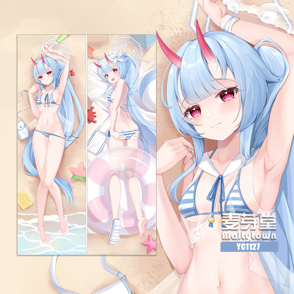 Waraku Chise Blue Archive Cute Bikini Swimsuit Dakimakura Pillow Cover YC1127 YC1128