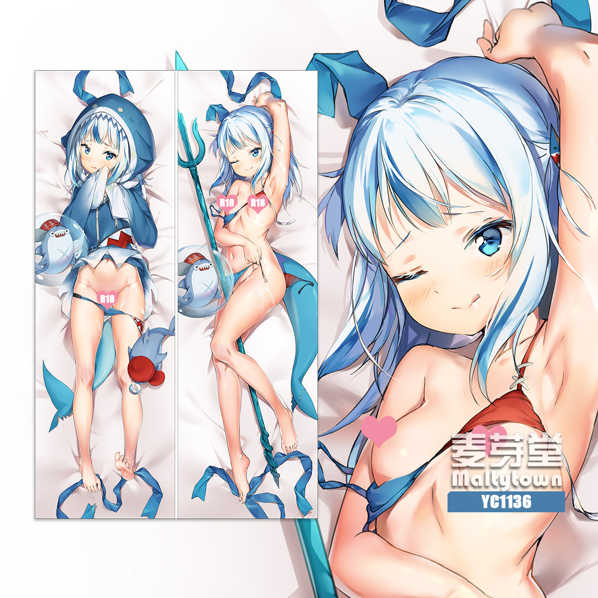 Hololive Gawr Gura Dakimakura Pillow Cover YC1135 YC1136